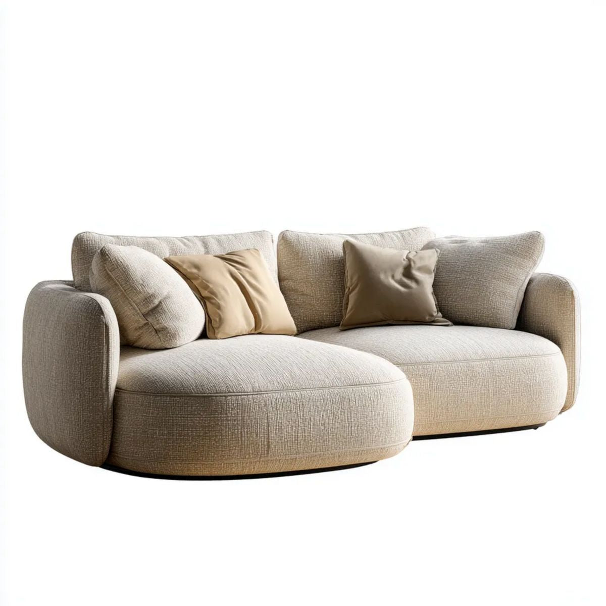 Beżowa sofa trzyosobowa z tapicerką poliestrową, zaokrąglona, 240 x 105 x 78 cm