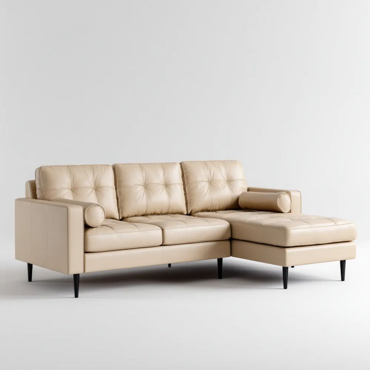 Beżowa sofa narożna prawostronna z szezlongiem, tapicerka ze skóry PU, 250 x 160 x 85 cm