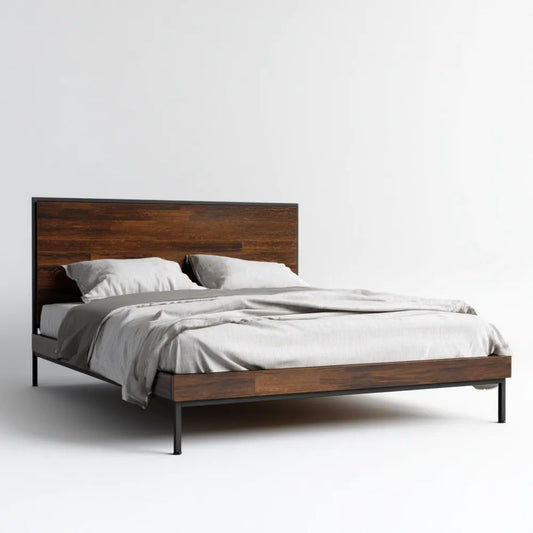 Łóżko dwuosobowe 160 × 200 cm ciemnobrązowe z płytą MDF i stalową ramą