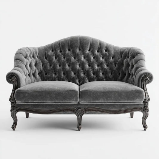 Dwuosobowa sofa Chesterfield z aksamitu, szara, 170 x 85 x 100 cm