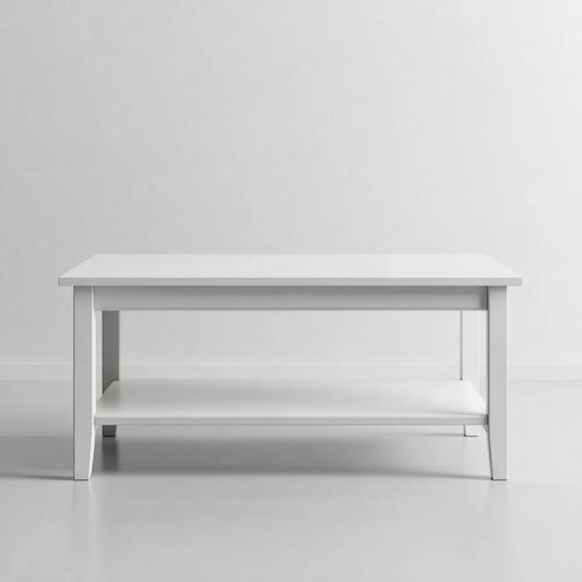 Biały stolik kawowy z lakierowanej płyty MDF 120 x 60 x 45 cm z dolną półką