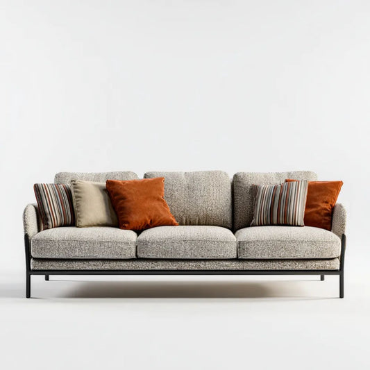 Trzyosobowa sofa szara z tapicerką poliestrową i stalową ramą, 220 x 90 x 83 cm