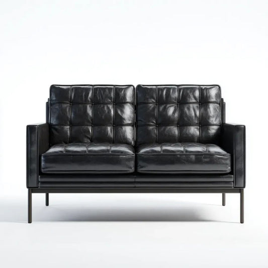 Czarna sofa dwuosobowa ze skóry syntetycznej PU 140 × 80 × 82 cm