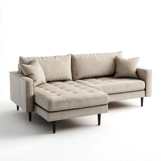 Beżowa sofa narożna w kształcie L z lewym szezlongiem, tapicerka tkaninowa, 230 × 145 × 85 cm