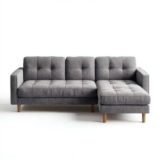 3-osobowa sofa narożna w kształcie L z tapicerką poliestrową, szara/brązowa, 210 × 145 × 85 cm