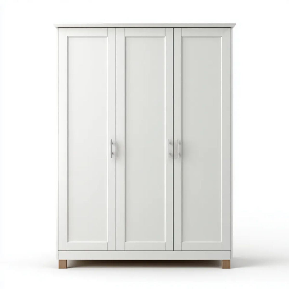Biała trzydrzwiowa szafa drewniana 150 × 58 × 190 cm