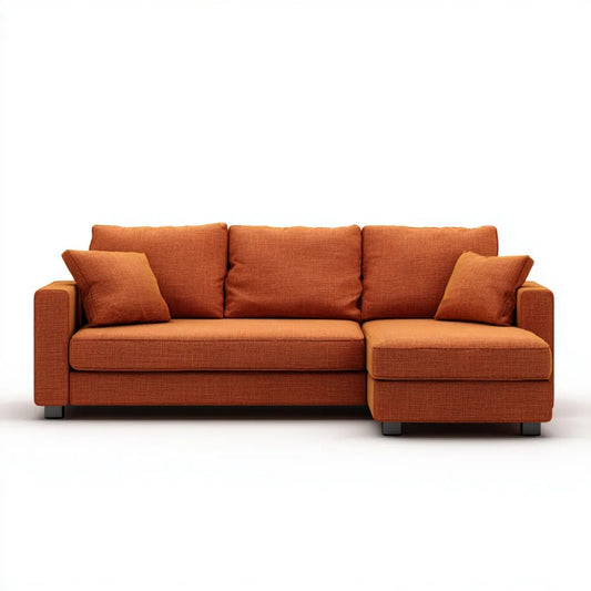 Sofa narożna z prawostronnym szezlongiem w kształcie L, ceglastopomarańczowa, poliester, 250 × 160 × 85 cm