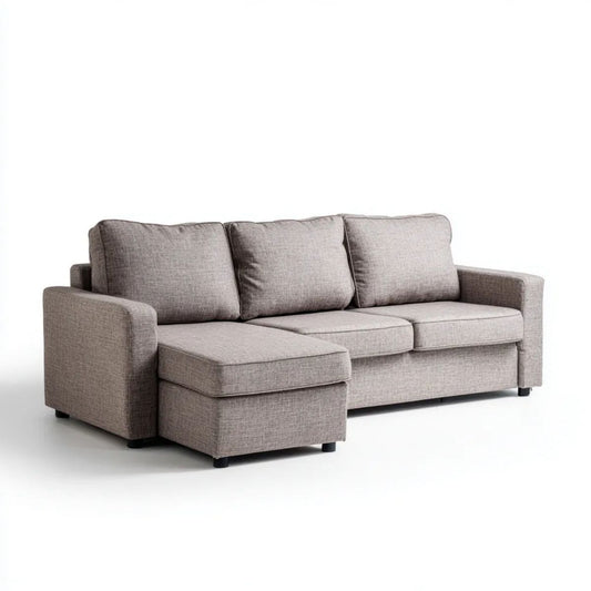 Sofa narożna w kształcie L z lewostronnym szezlongiem, szarobrązowa, tkanina poliestrowa, 240 x 150 x 85 cm