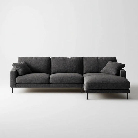 Prawostronna sofa narożna z tkaniny grafitowo-czarna w kształcie L, 250 x 160 x 85 cm