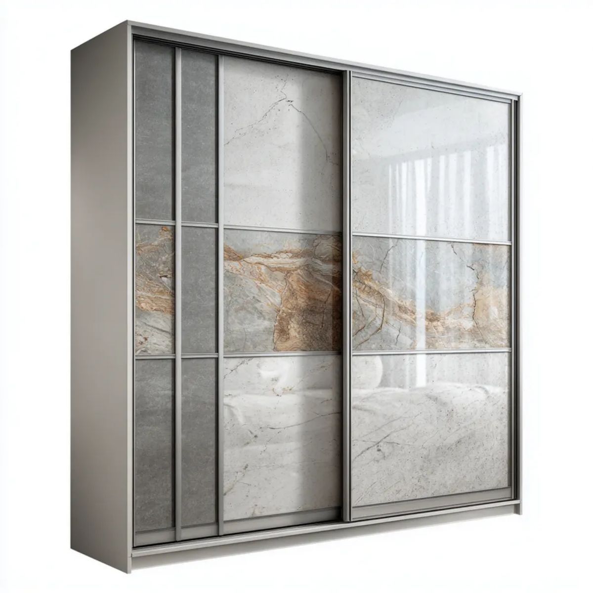 Szafa przesuwna z płyty laminowanej w dekorze marmuru, szara, 200 x 60 x 220 cm